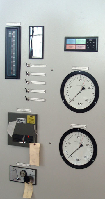 Steam operated instrument control panel for sugar cane process in Africa.
